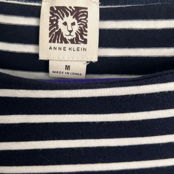 Anne Klein Navy and White Nautical Stripped Long Sleeve Shirt Size M - Picture 4 of 6
